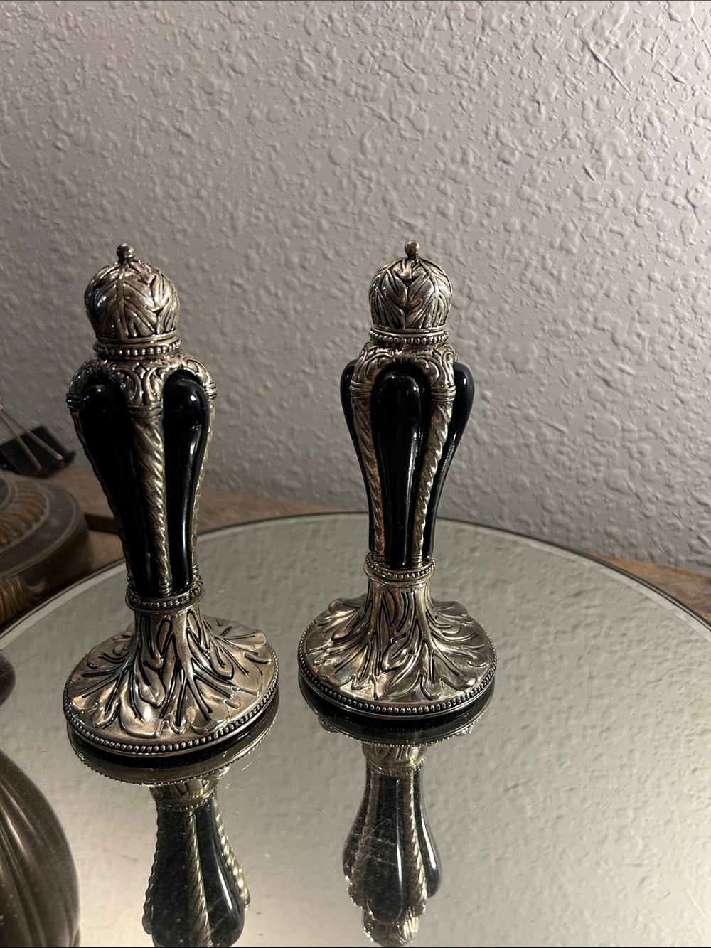 Decorative Silver and Black Pair - Elegant Home Accent Shakers Wallace
